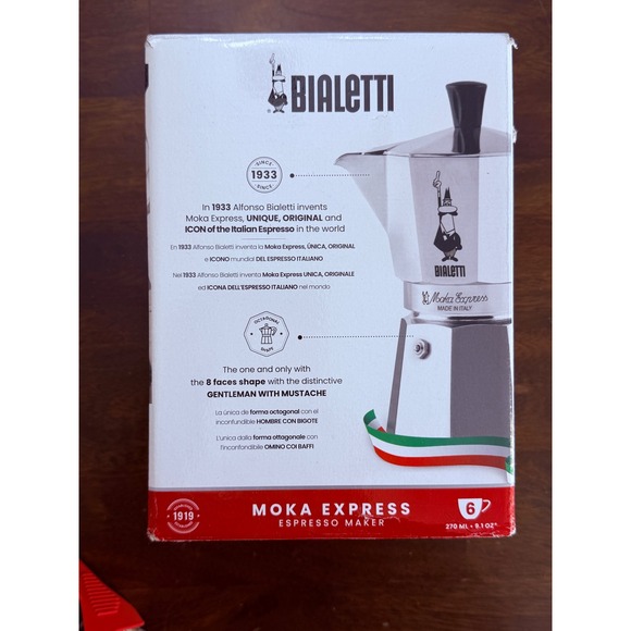 Bialetti Moka Express 6 Cup Stovetop Espresso Maker Made in Italy - NEW - Picture 3 of 7